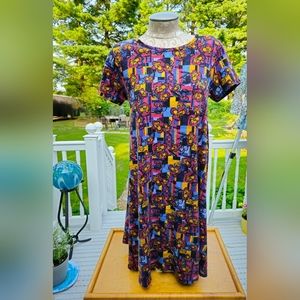 LuLaRoe Simply Comfortable Summer Dress Gold, Red, Blue Floral Mini Size S